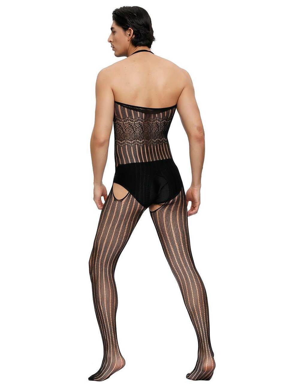 Mens Lingerie Sheer Pinstripe Mesh Bodystocking