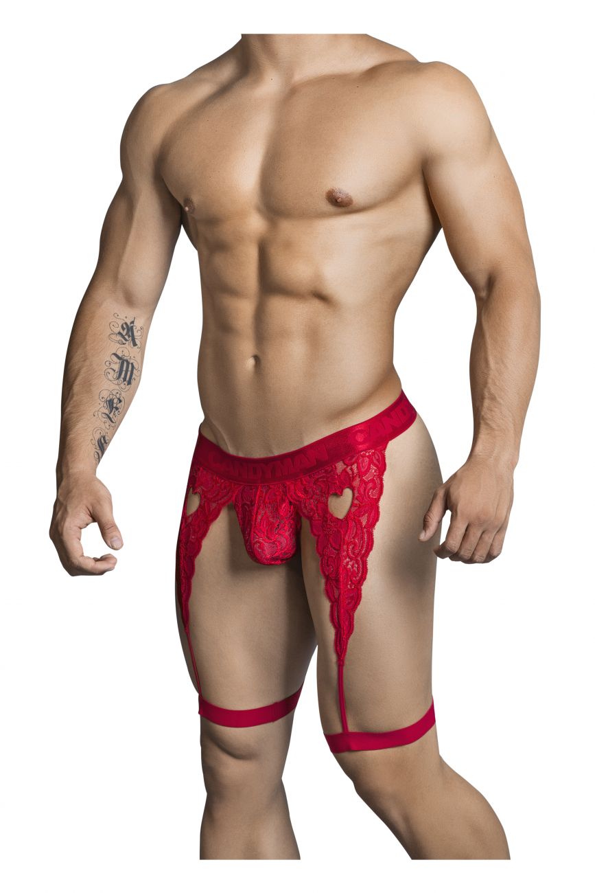 JCSTK - CandyMan 99310 Thong with Attached Garters Red