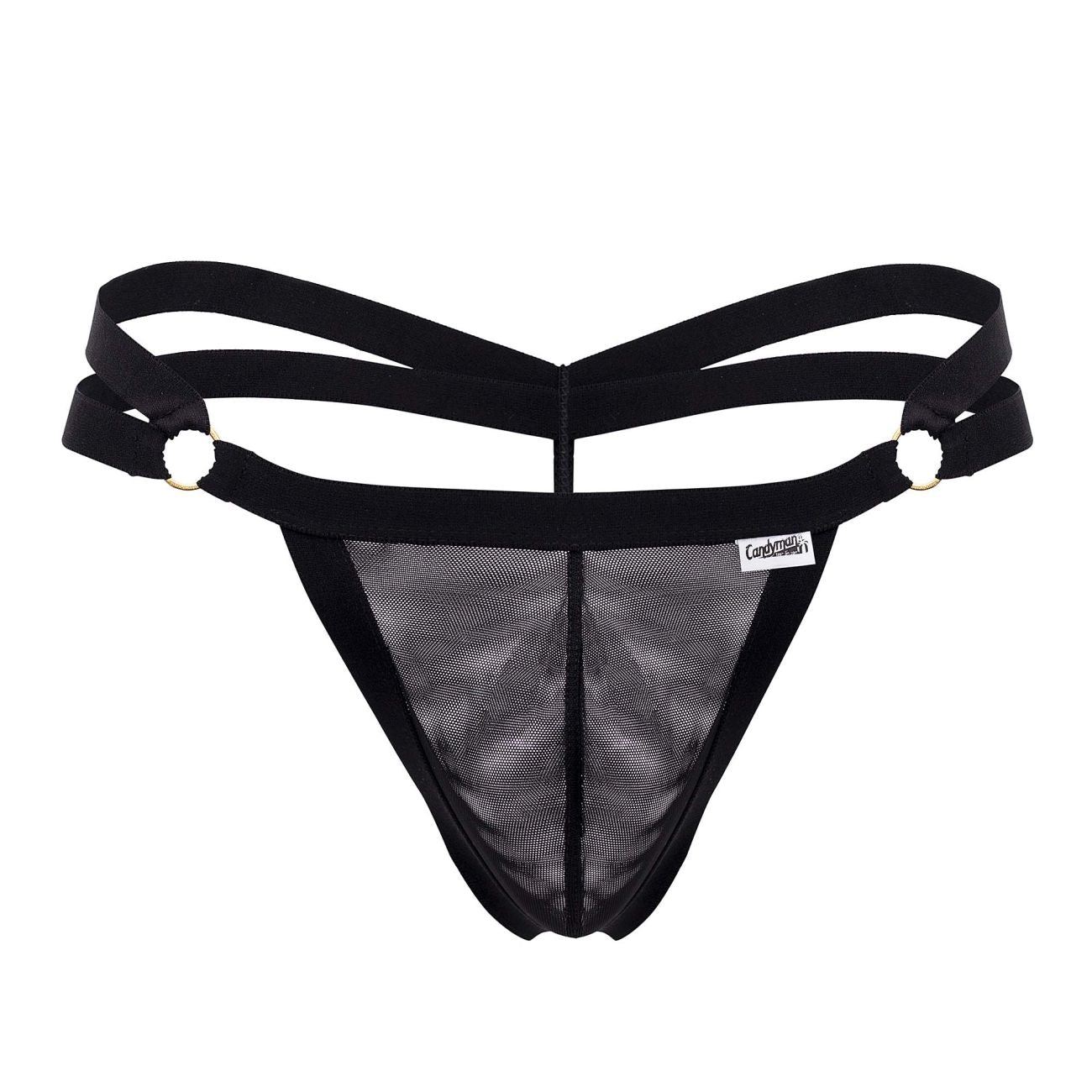 CandyMan 99751 Microfiber G-String with Metal Rings Black