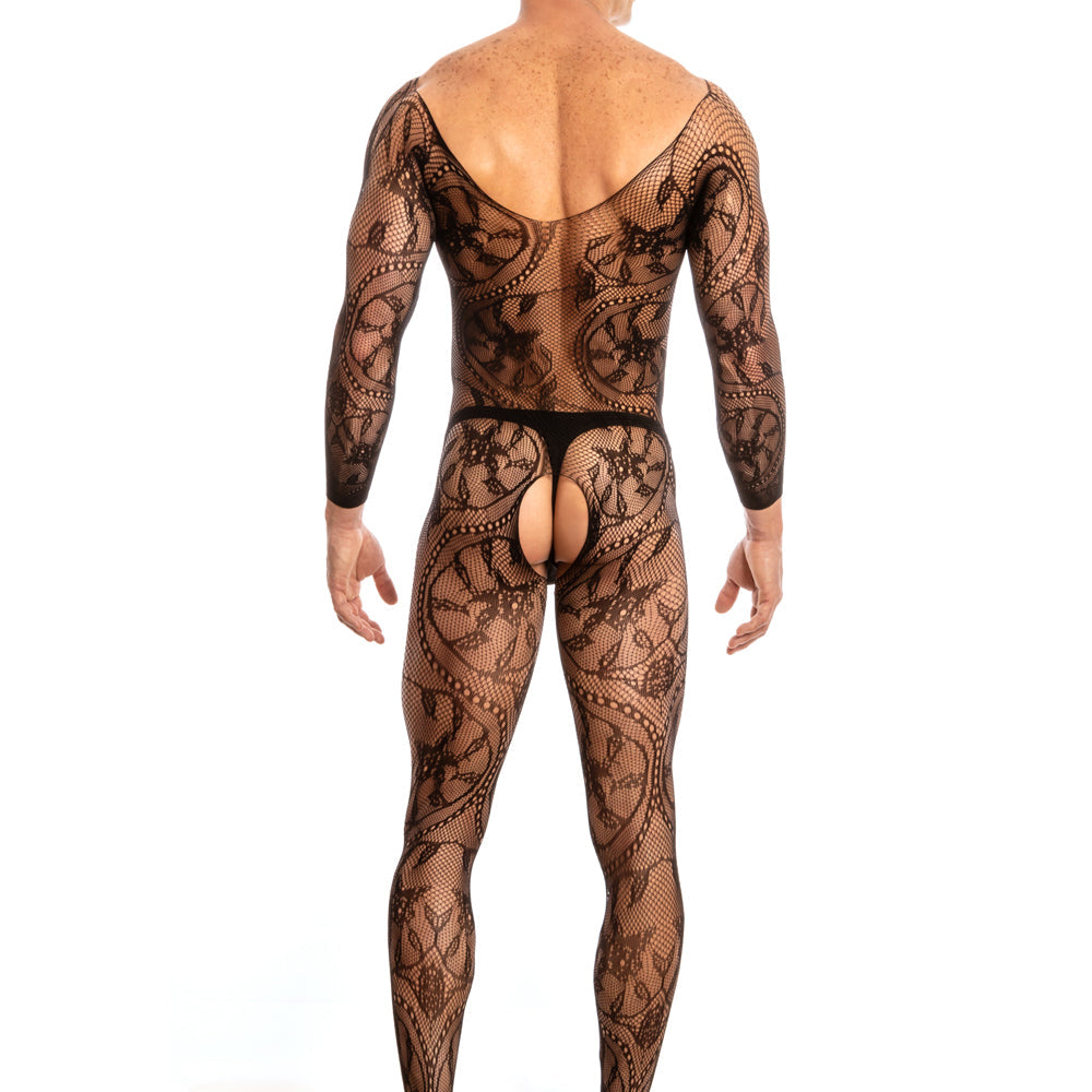 JCSTK - Unisex OY-MP158 Lace Long Sleeve Bodystocking Black