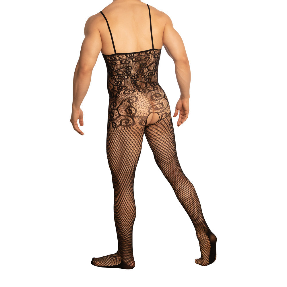 JCSTK - Unisex OY-MP159 Lingerie Crocheted Fishnet Bodystocking with Keyhole Front Black