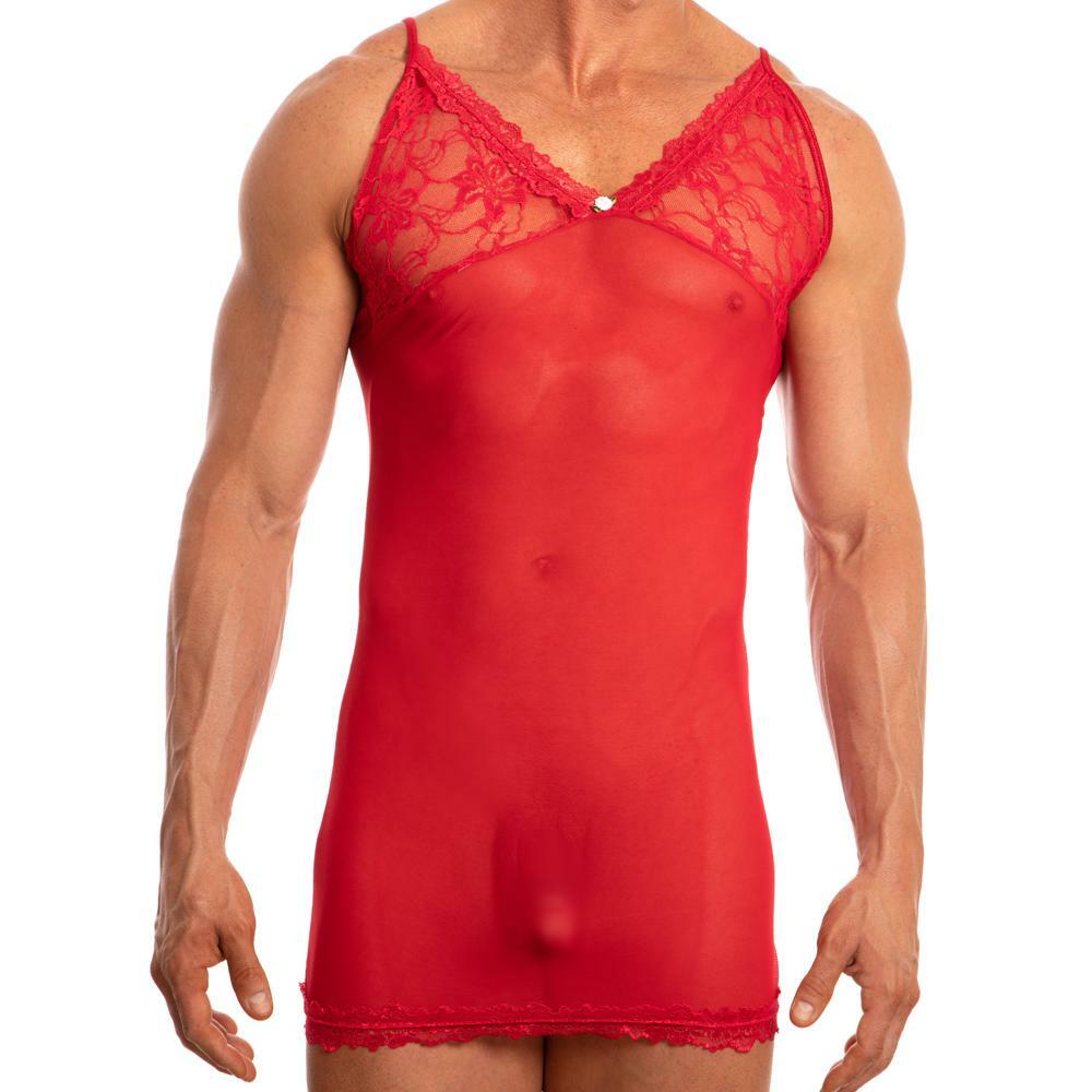 JCSTK - Mens Secret Male SMW001 Sheer Mesh and Lace Babydoll Red
