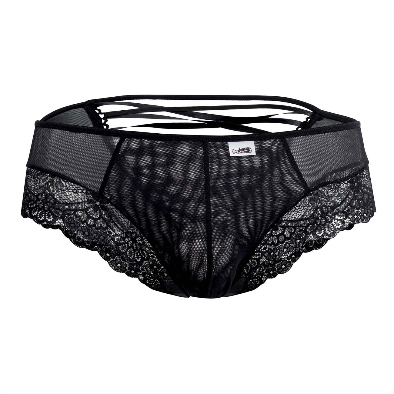CandyMan 99392X Lace Thongs Black Plus Sizes