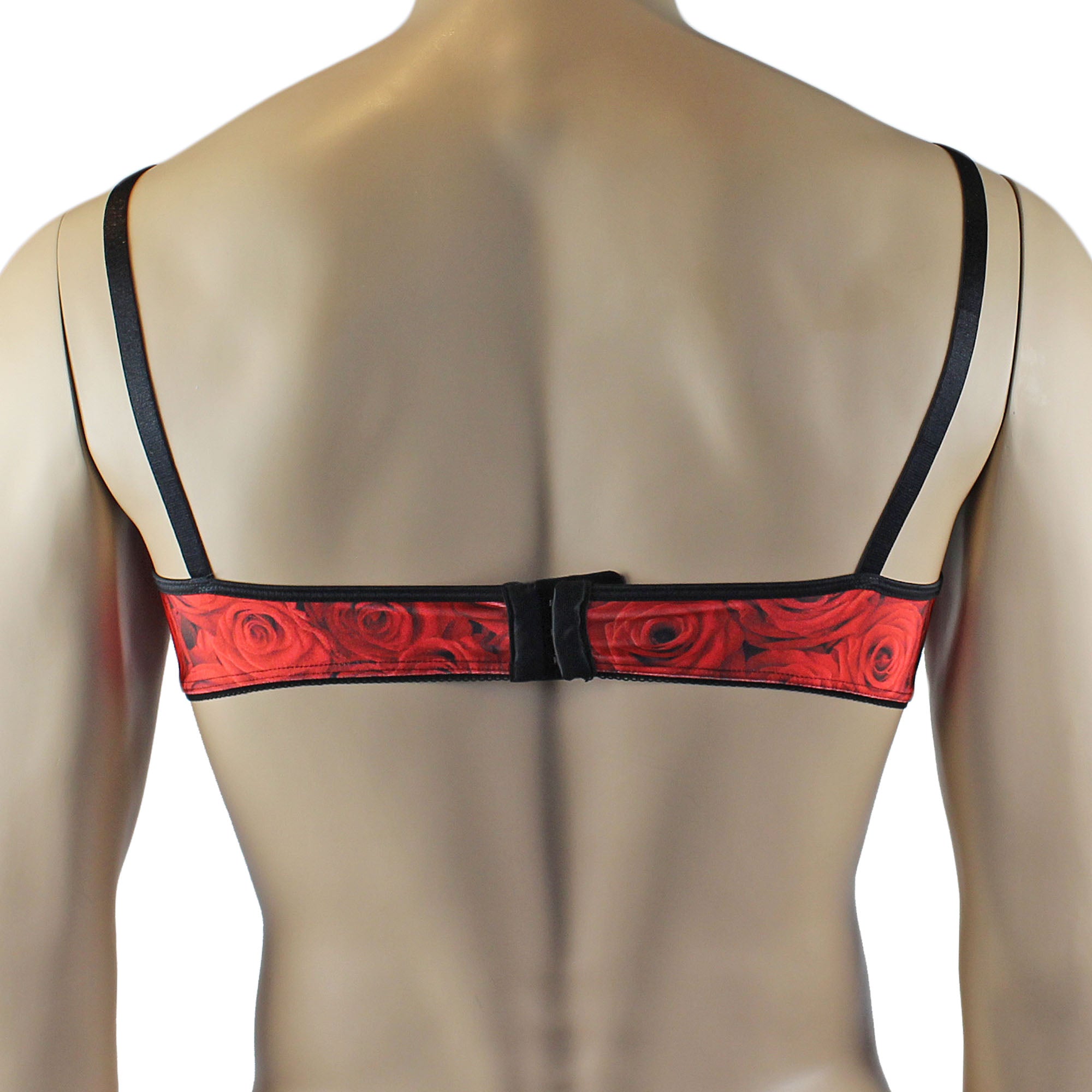 Mens Roses Spandex Bra Top and Bikini Brief with Elastic Pico Trim Red