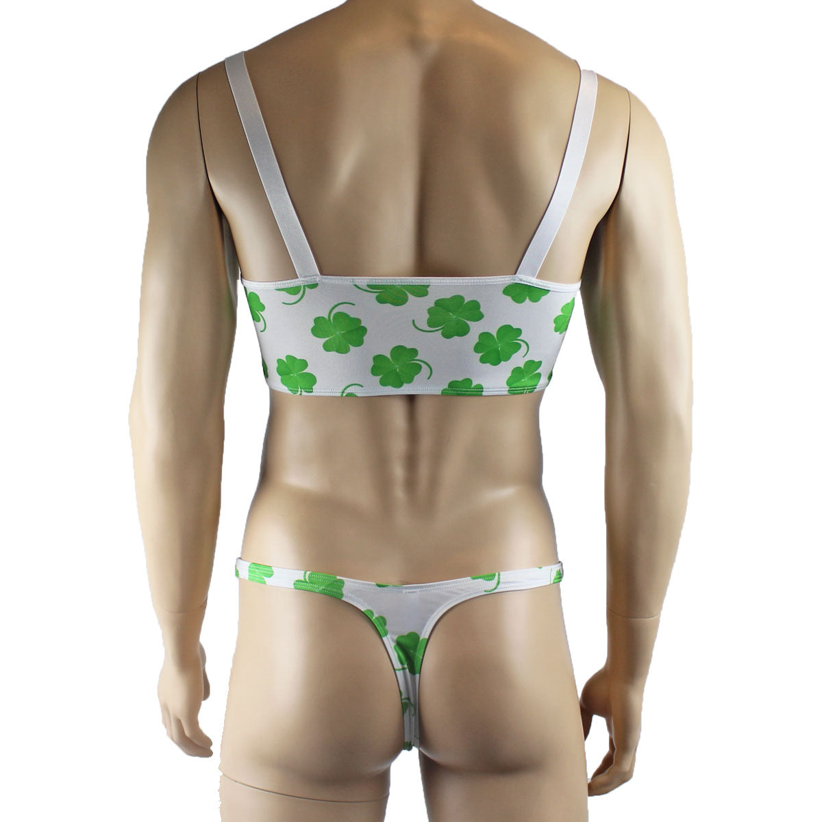 Mens St Patricks Day Lucky 4 Leaf Clover Crop Top and Thong G string