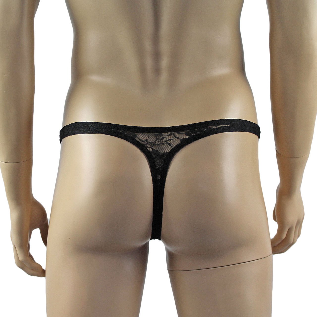 Mens Sexy Lingerie Lace Thong G string Black