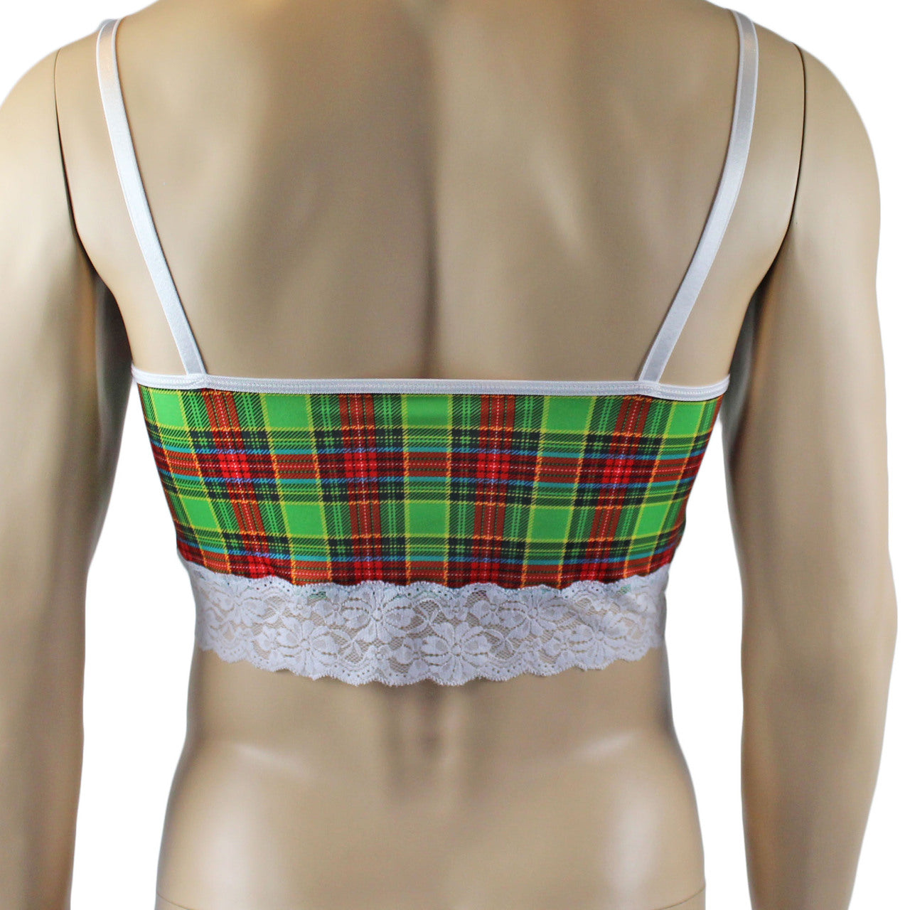 Mens Plaid Tartan Camisole Top with Lace Green and Red