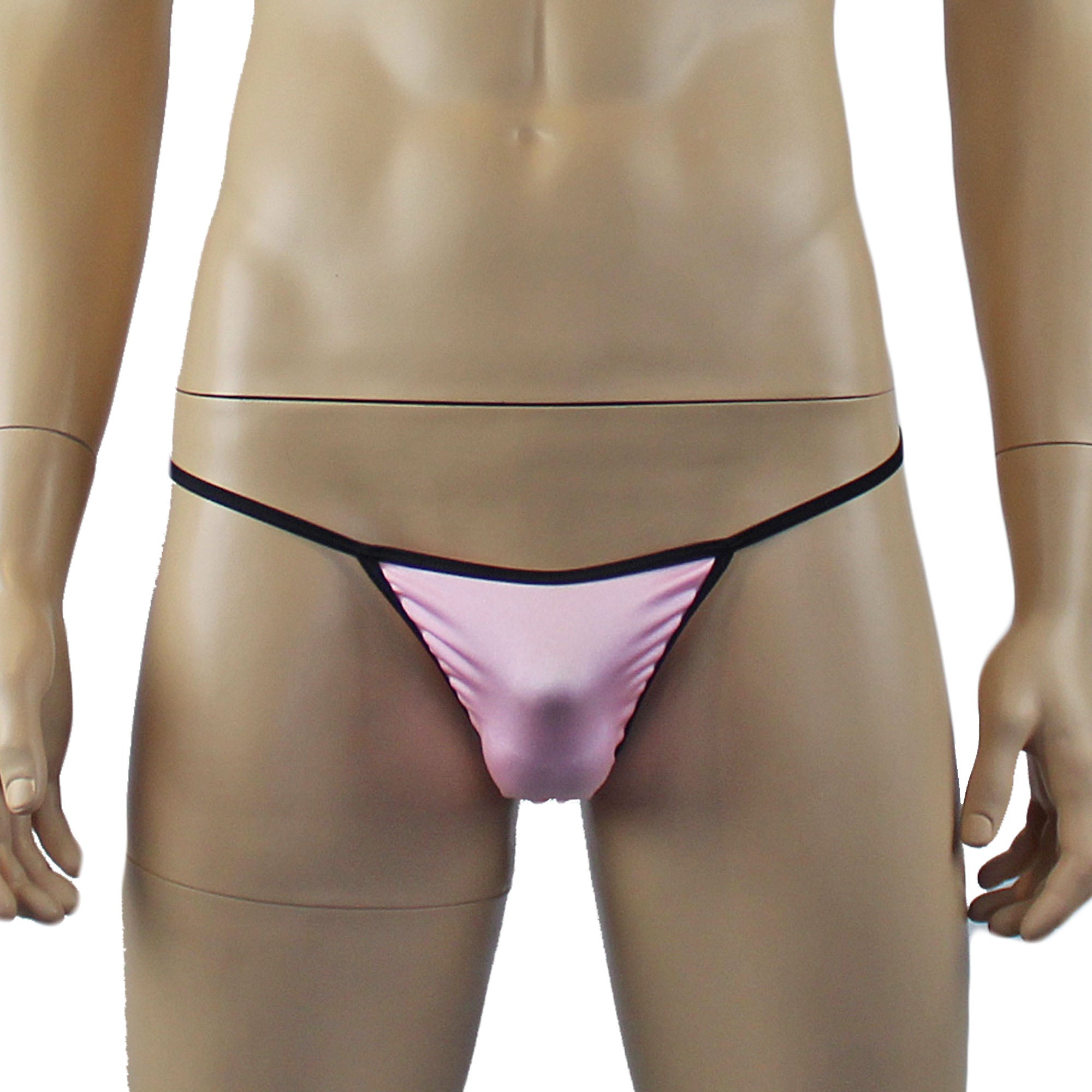 Mens Twinkle Lingerie Spandex Bra & G string with Bow, Light Pink & Black