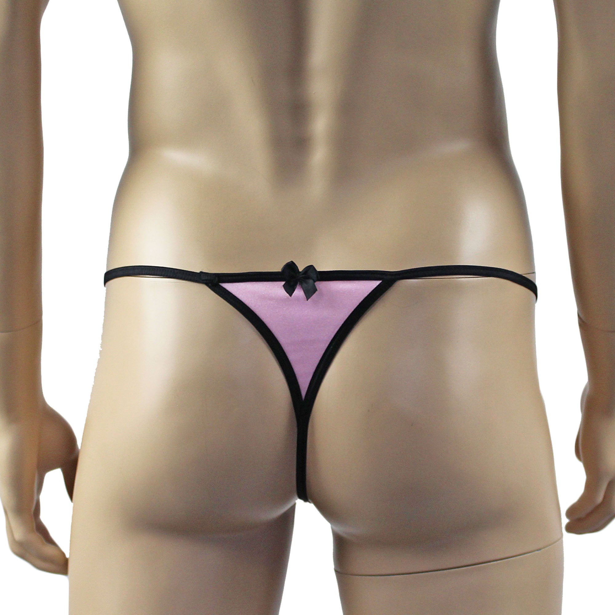 Mens Twinkle Lingerie Spandex Bra & G string with Bow, Light Pink & Black